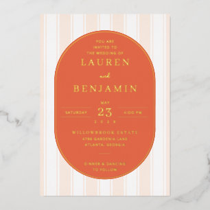 Elegant Coral Striped Wedding Invitation
