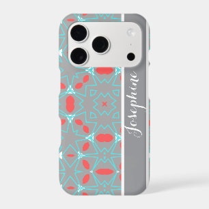 Elegant Coral Turquoise Grey Geometric Pattern 