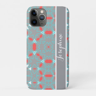 Elegant Coral Turquoise Grey Geometric Pattern  iPhone 11 Pro Case