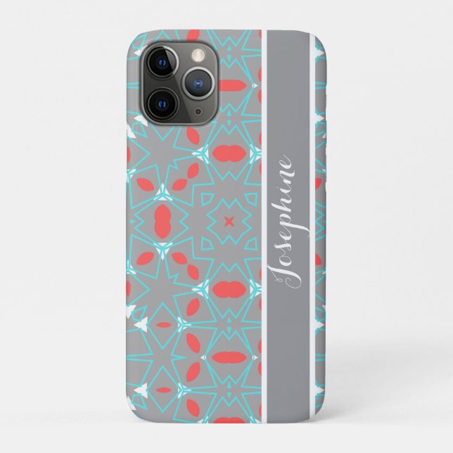 Elegant Coral Turquoise Grey Geometric Pattern  Case-Mate iPhone Case (Back)