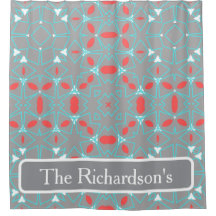 Elegant Coral Turquoise Grey Geometric Pattern 