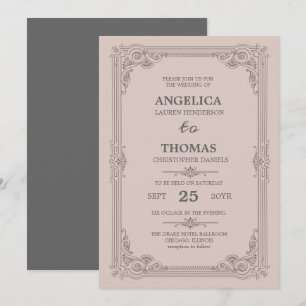 Elegant Coral Vintage Frame Wedding Invitation