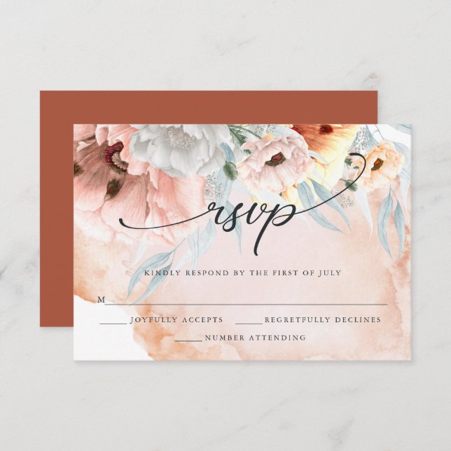 Elegant Coral Watercolor Flowers  RSVP Card (Front/Back)