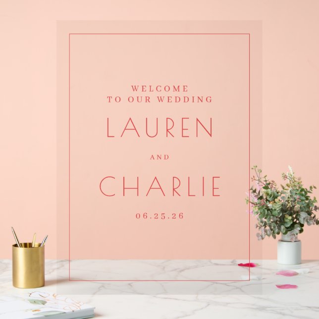 Elegant Coral Wedding Invitation Acrylic Sign (Wedding)