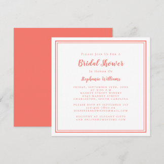 Elegant Coral White Square Bridal Shower Invitation