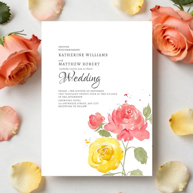Elegant Coral & Yellow Floral Summer  Invitation (Creator Uploaded)