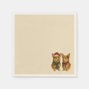 Elegant Corgi Couple Christmas Festive Holiday  Napkin