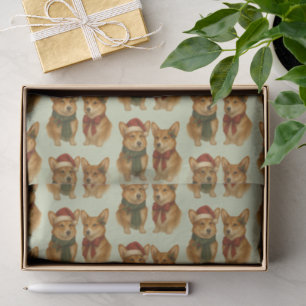Elegant Corgi Couple Christmas Sage Green Tissue Paper