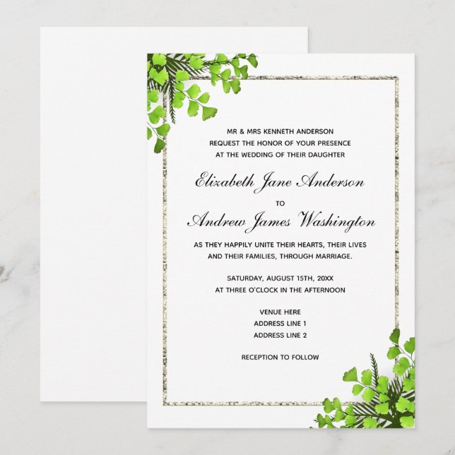 Elegant Corner Fern Decoration Wedding Invitation (Front/Back)