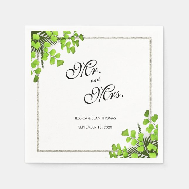 Elegant Corner Fern Decoration Wedding Napkin (Front)