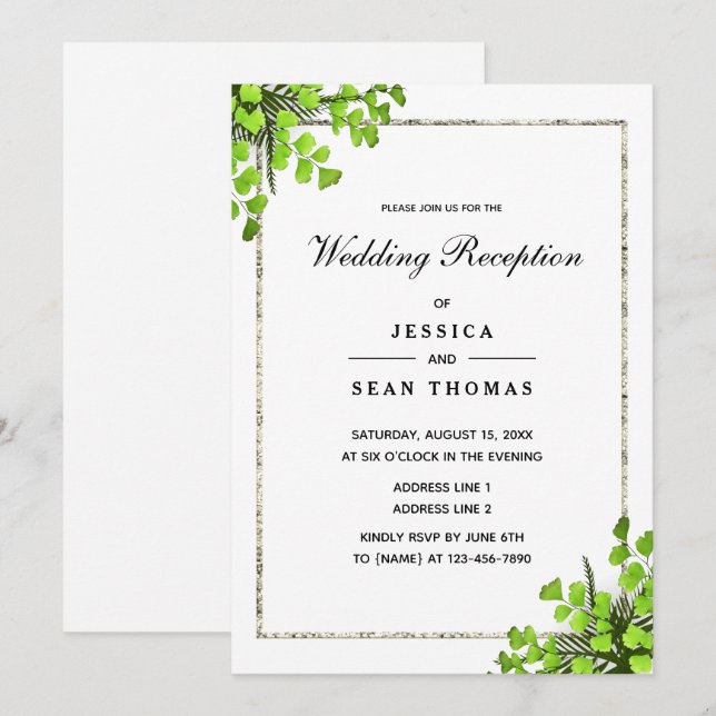 Elegant Corner Fern Decoration Wedding Reception Invitation (Front/Back)