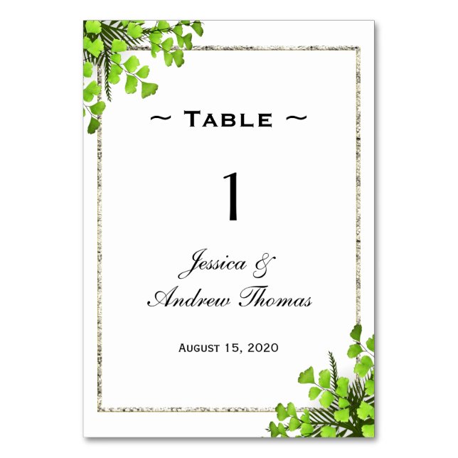 Elegant Corner Fern Decoration Wedding Table Number (Front)