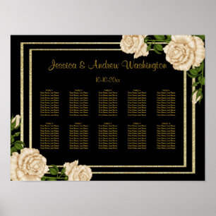 Elegant Corner Ivory Roses Wedding Seating Chart