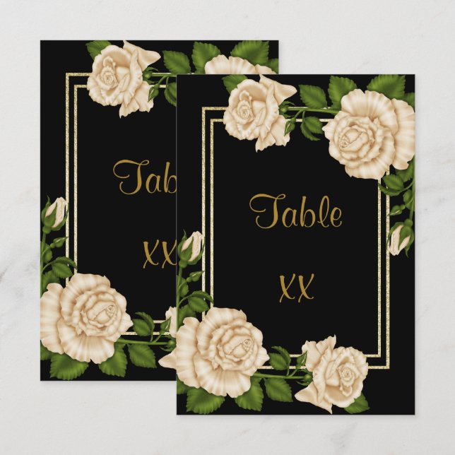 Elegant Corner Ivory Roses  Wedding Table Number (Front/Back)