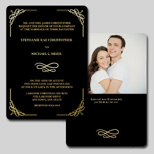 Elegant Corner Swirl Photo Wedding Foil Invite