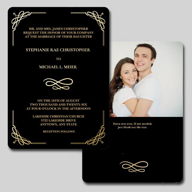 Elegant Corner Swirl Photo Wedding Foil Invite (Creator Uploaded)