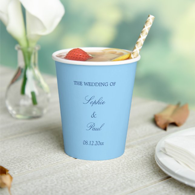 Elegant Cornflower Blue Wedding Paper Cups (Insitu)