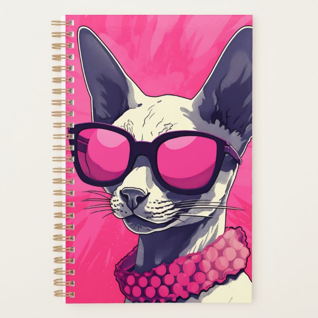 Elegant Cornish Rex Cat Pink Planner (Front)