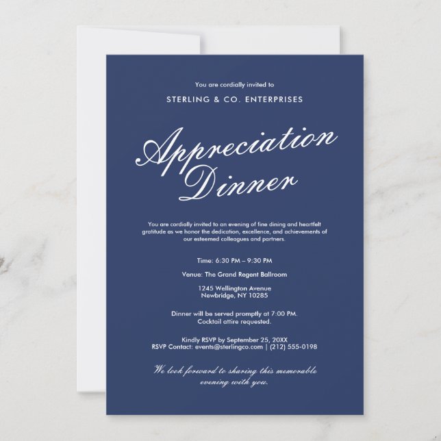 Elegant Corporate Appreciation Dinner Invitation  (Front)
