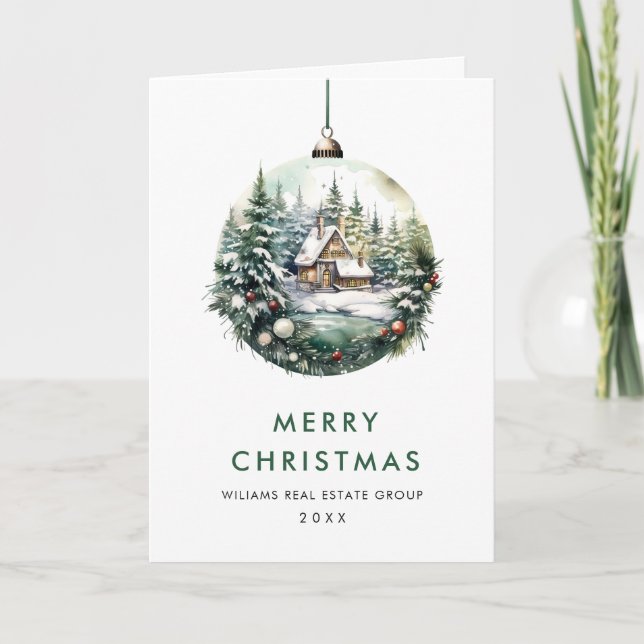Elegant Corporate Christmas Ornament Greeting Holiday Card (Front)