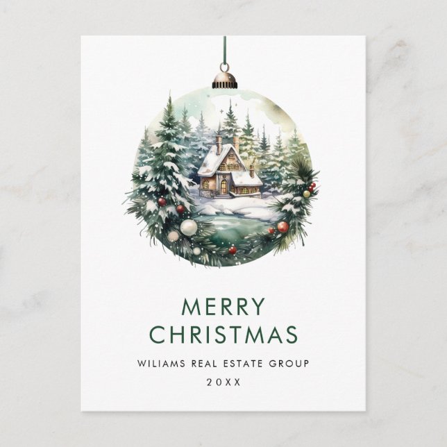 Elegant Corporate Christmas Ornament Holiday Postcard (Front)