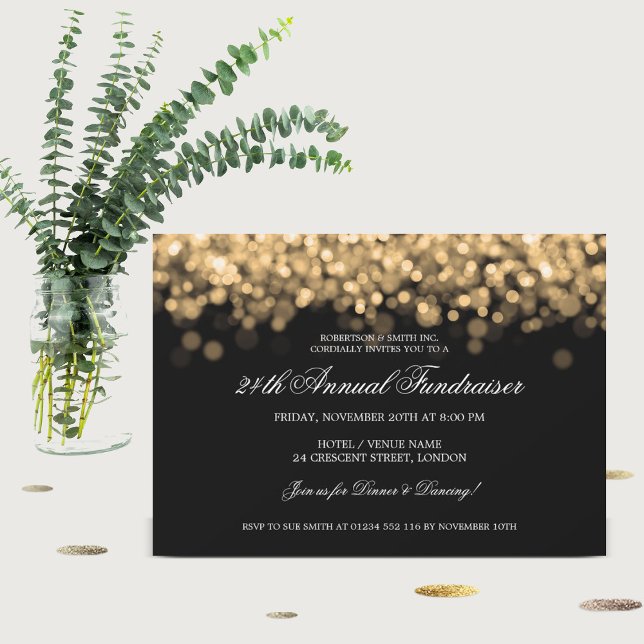 Elegant Corporate Fundraiser Gold Lights Invitation (Creator Uploaded)