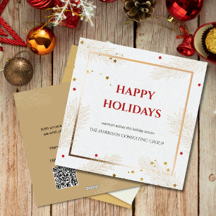 Elegant Corporate Holiday Greeting Logo & QR Code Card