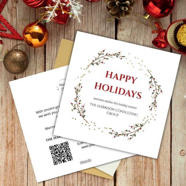 Elegant Corporate Logo QR Code Christmas Wreath  Holiday Card (Creator Uploaded)