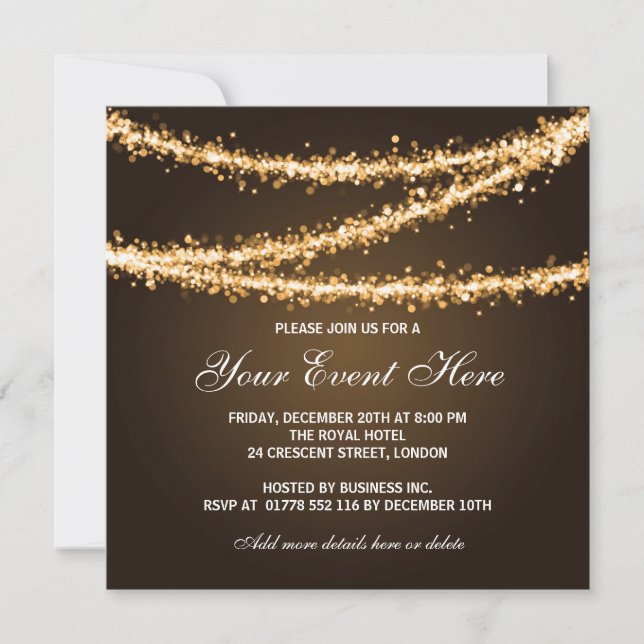 Elegant Corporate Party Gold String Lights Invitation (Front)