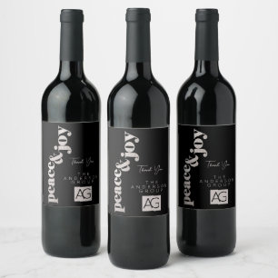 Elegant Corporate Peace Joy Logo Thank You Wine Label
