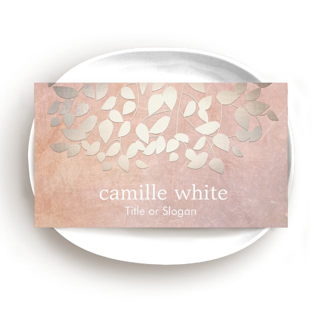 Elegant Cosmetology Faux Gold Foil Leaves Peach Business Card (Creator Uploaded)