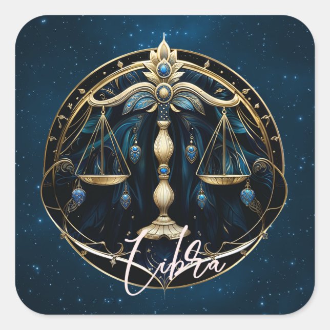 Elegant Cosmic Balance Sun Sign Black Gold Libra   Square Sticker (Front)