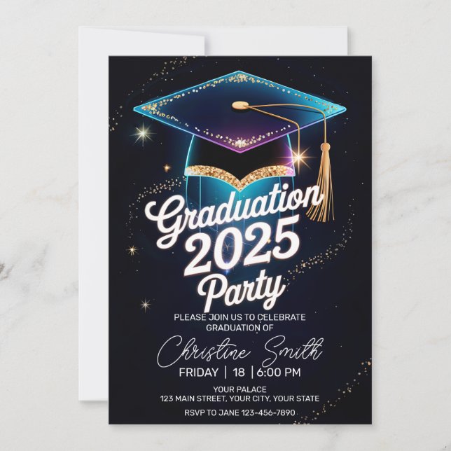 Elegant Cosmic Dinner Graduation Galaxy Dust Flare Invitation (Front)