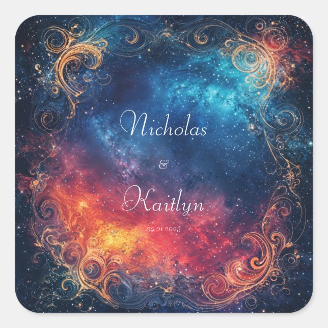 Elegant Cosmic Wedding  Square Sticker (Front)
