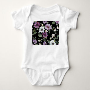 Elegant Cosmos Flowers: Watercolor Seamless. Baby Bodysuit
