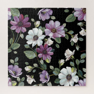 Elegant Cosmos Flowers: Watercolor Seamless. Jigsaw Puzzle