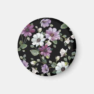 Elegant Cosmos Flowers: Watercolor Seamless. Magnet