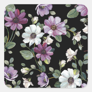 Elegant Cosmos Flowers: Watercolor Seamless. Square Sticker