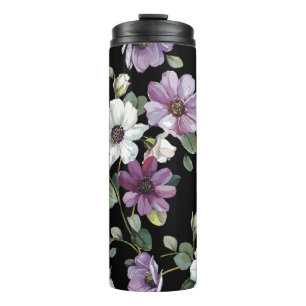Elegant Cosmos Flowers: Watercolor Seamless. Thermal Tumbler