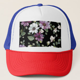 Elegant Cosmos Flowers: Watercolor Seamless. Trucker Hat