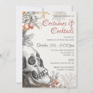 Elegant Costume and Cocktails Adult Halloween Invitation