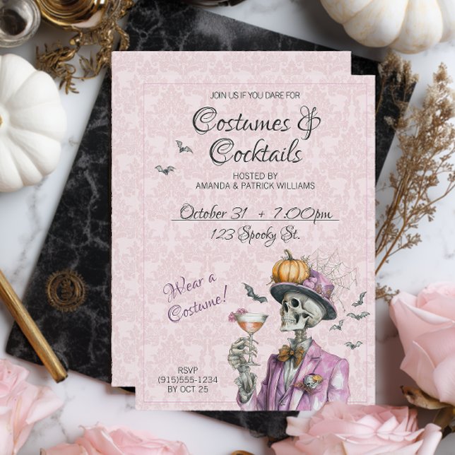 Elegant Costumes Cocktails Adult Halloween Invitation (Elegant Costumes and Cocktails Halloween Party Invite)