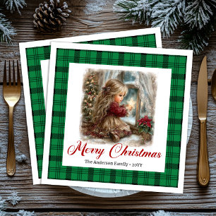 Elegant Cosy Christmas Scene Family Name Napkins