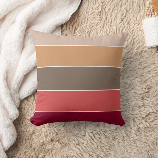 Elegant Cosy Coral Camel Brown Stripe Pattern Fall Cushion (Blanket)