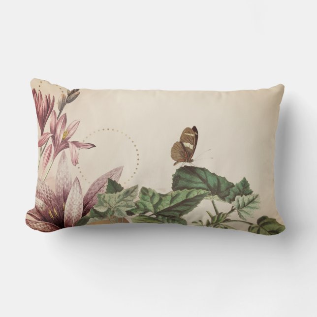 Elegant Cottage Botanical Butterfly Lumbar Pillow (Front)