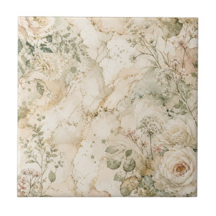 Elegant Cottagecore Marble Botanical Home Decor Ceramic Tile