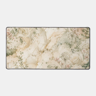 Elegant Cottagecore Marble Botanical technic Desk Mat