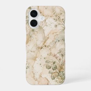 Elegant Cottagecore Marble Botanical technic iPhone 16 Case