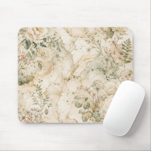 Elegant Cottagecore Marble Botanical technic Mouse Pad