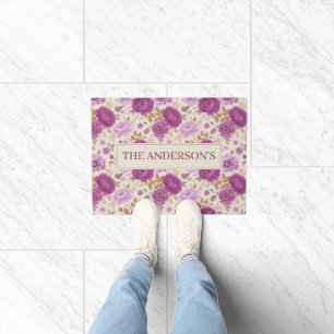 Elegant Cottagecore Purple Floral Doormat